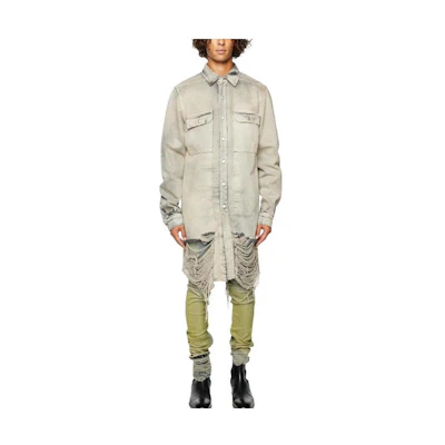 Rick Owens Grey Single-Breasted Long Jacket with Pointed Collar. RR02C7705DMPF-R58