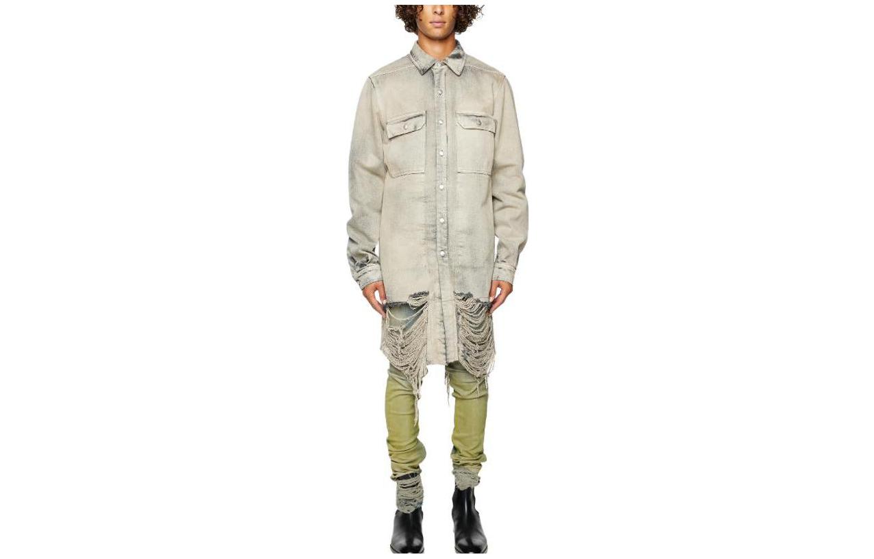 Order リック・オウエンス グレー シングルブレスト ロングジャケット ポインテッドカラー RR02C7705DMPF-R58