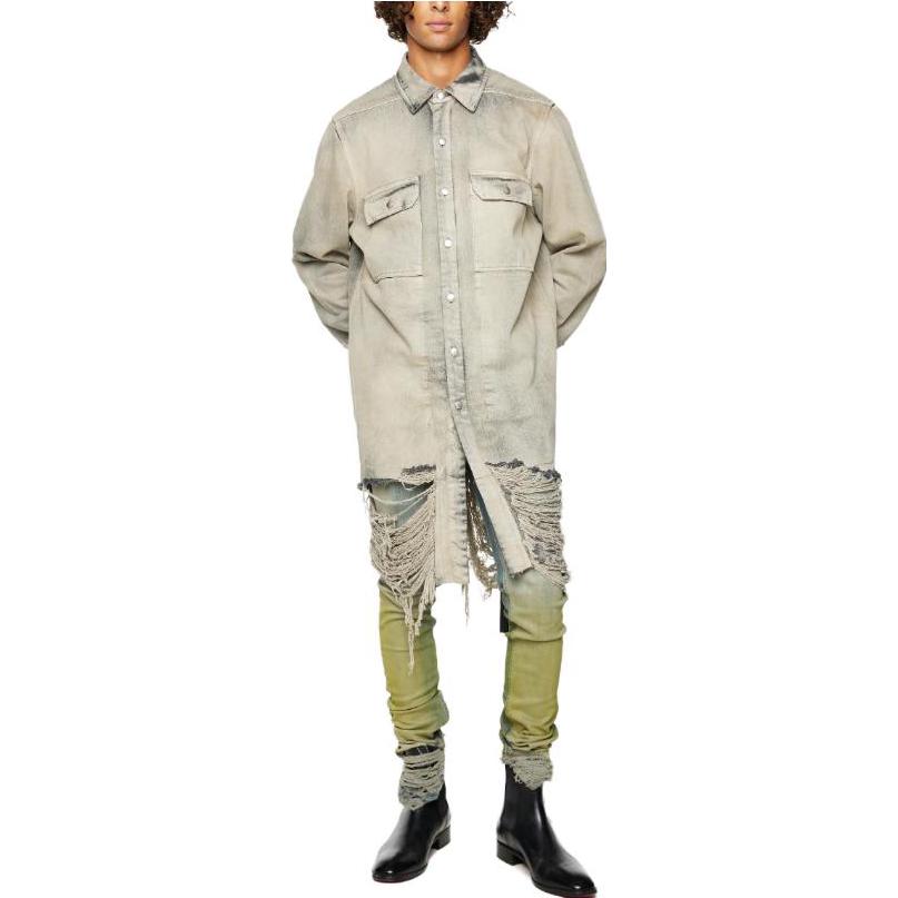 Lookbook リック・オウエンス グレー シングルブレスト ロングジャケット ポインテッドカラー RR02C7705DMPF-R58