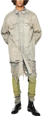 リック・オウエンス グレー シングルブレスト ロングジャケット ポインテッドカラー RR02C7705DMPF-R58 Lookbook リック・オウエンス グレー シングルブレスト ロングジャケット ポインテッドカラー RR02C7705DMPF-R58