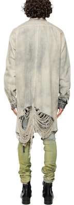 リック・オウエンス グレー シングルブレスト ロングジャケット ポインテッドカラー RR02C7705DMPF-R58 Shop リック・オウエンス グレー シングルブレスト ロングジャケット ポインテッドカラー RR02C7705DMPF-R58