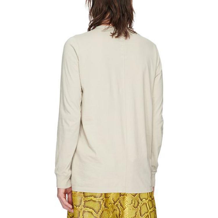 Shop 릭 오웬스 루즈핏 롱슬리브 크루넥 티셔츠 펄 화이트 RU01C4266JA08