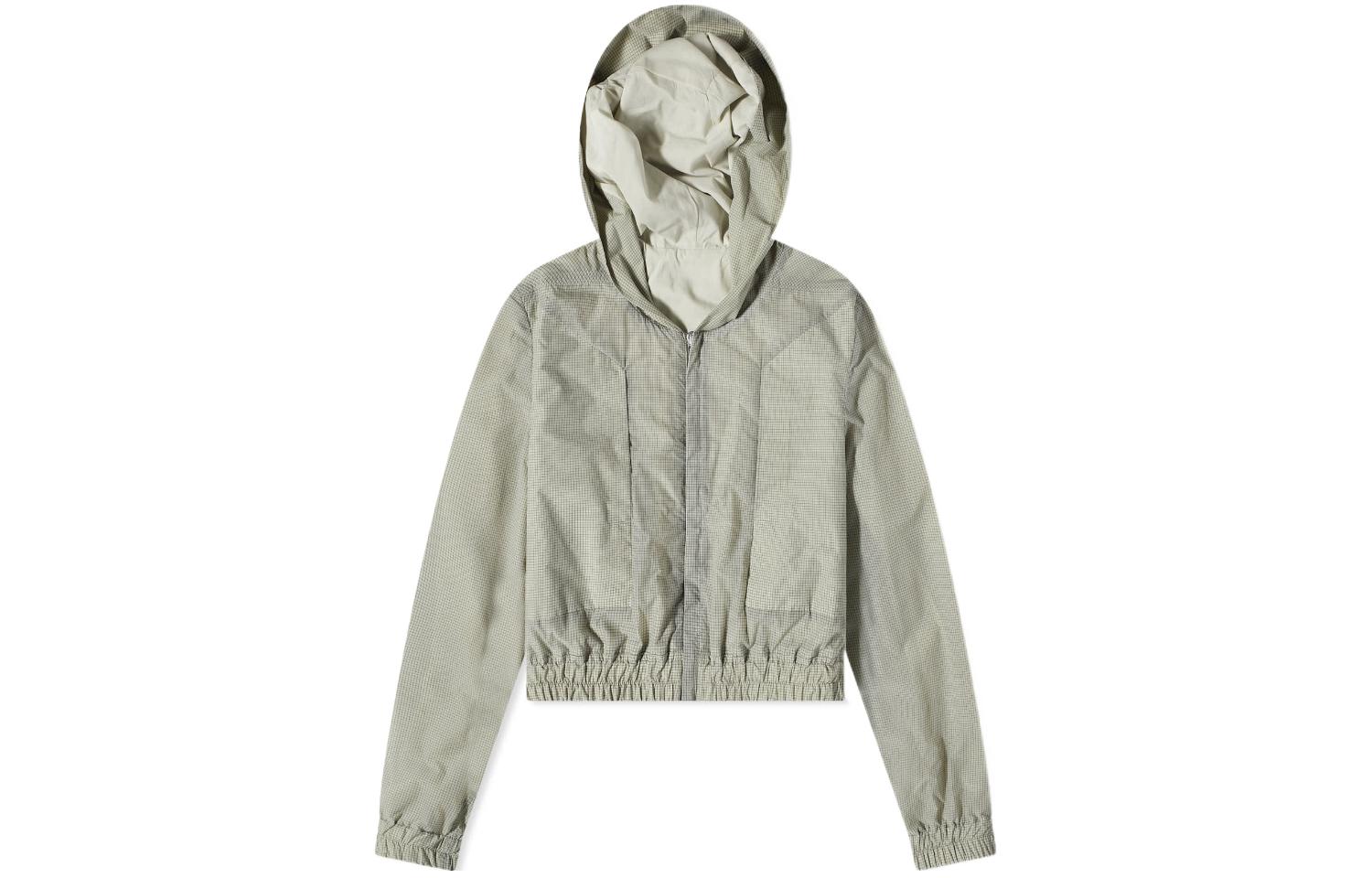 RICK OWENS  Olive Solid Zip-Up Hoodie Jacket Long Sleeve Fitted Style RR01C4715RG-08