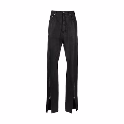 Rick Owens Solid Black Wide-Leg Split-Hem Trousers. RR01D3343BW-99