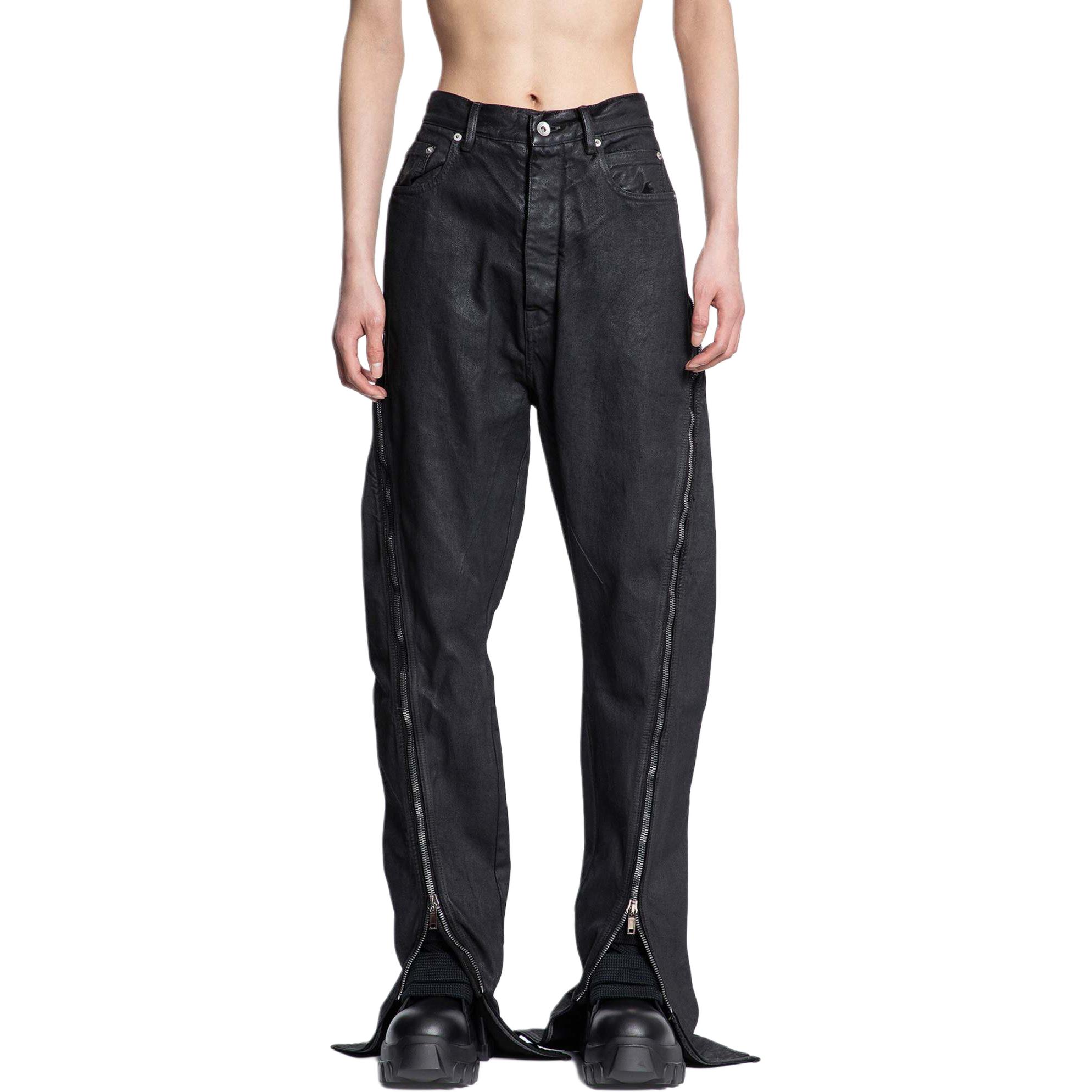 Lookbook 릭 오웬스 솔리드 블랙 와이드레그 스플릿 밑단 바지. RR01D3343BW-99