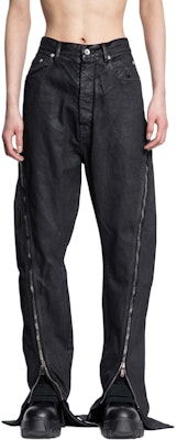 릭 오웬스 솔리드 블랙 와이드레그 스플릿 밑단 바지. RR01D3343BW-99 Lookbook 릭 오웬스 솔리드 블랙 와이드레그 스플릿 밑단 바지. RR01D3343BW-99