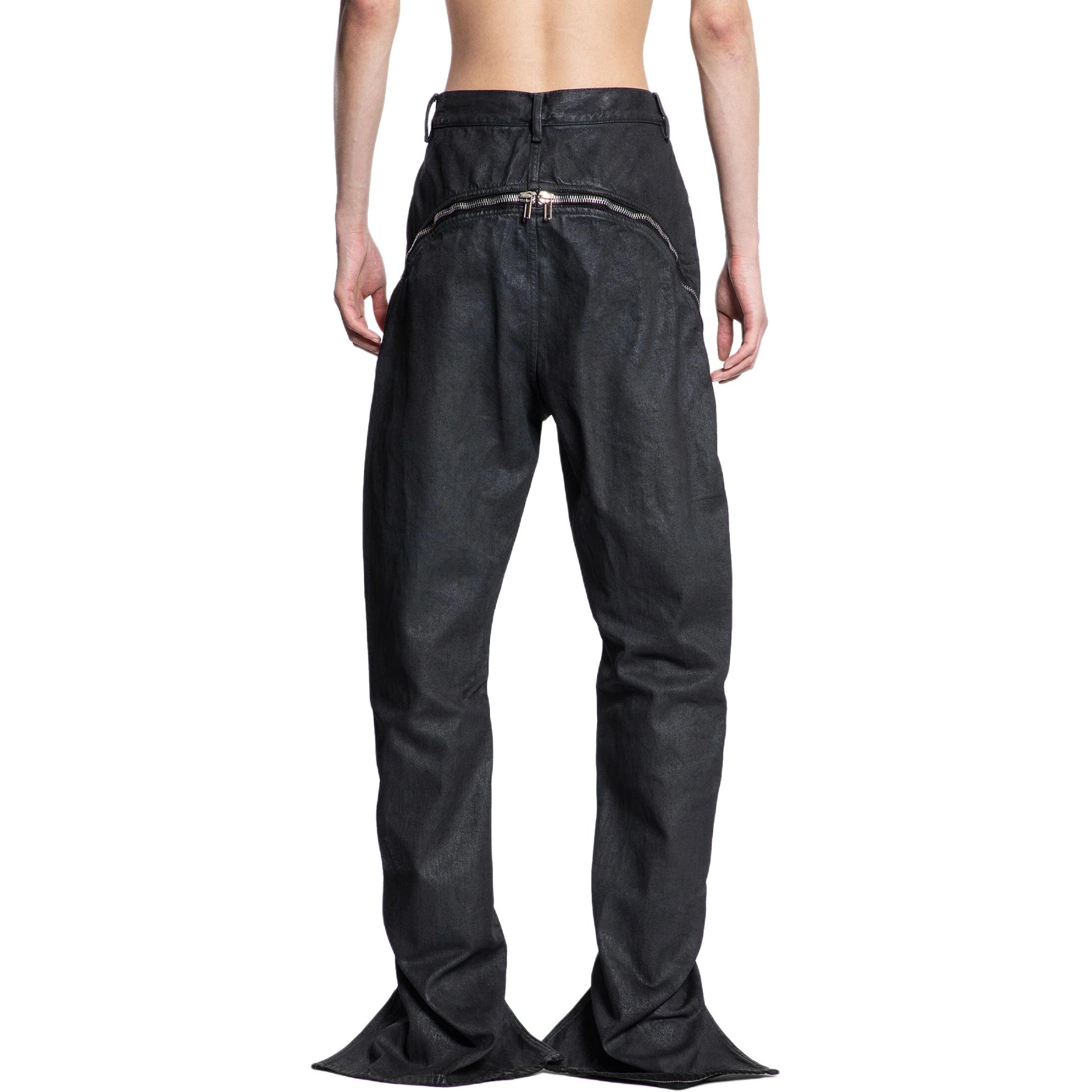 Shop 릭 오웬스 솔리드 블랙 와이드레그 스플릿 밑단 바지. RR01D3343BW-99