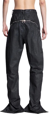 릭 오웬스 솔리드 블랙 와이드레그 스플릿 밑단 바지. RR01D3343BW-99 Shop 릭 오웬스 솔리드 블랙 와이드레그 스플릿 밑단 바지. RR01D3343BW-99