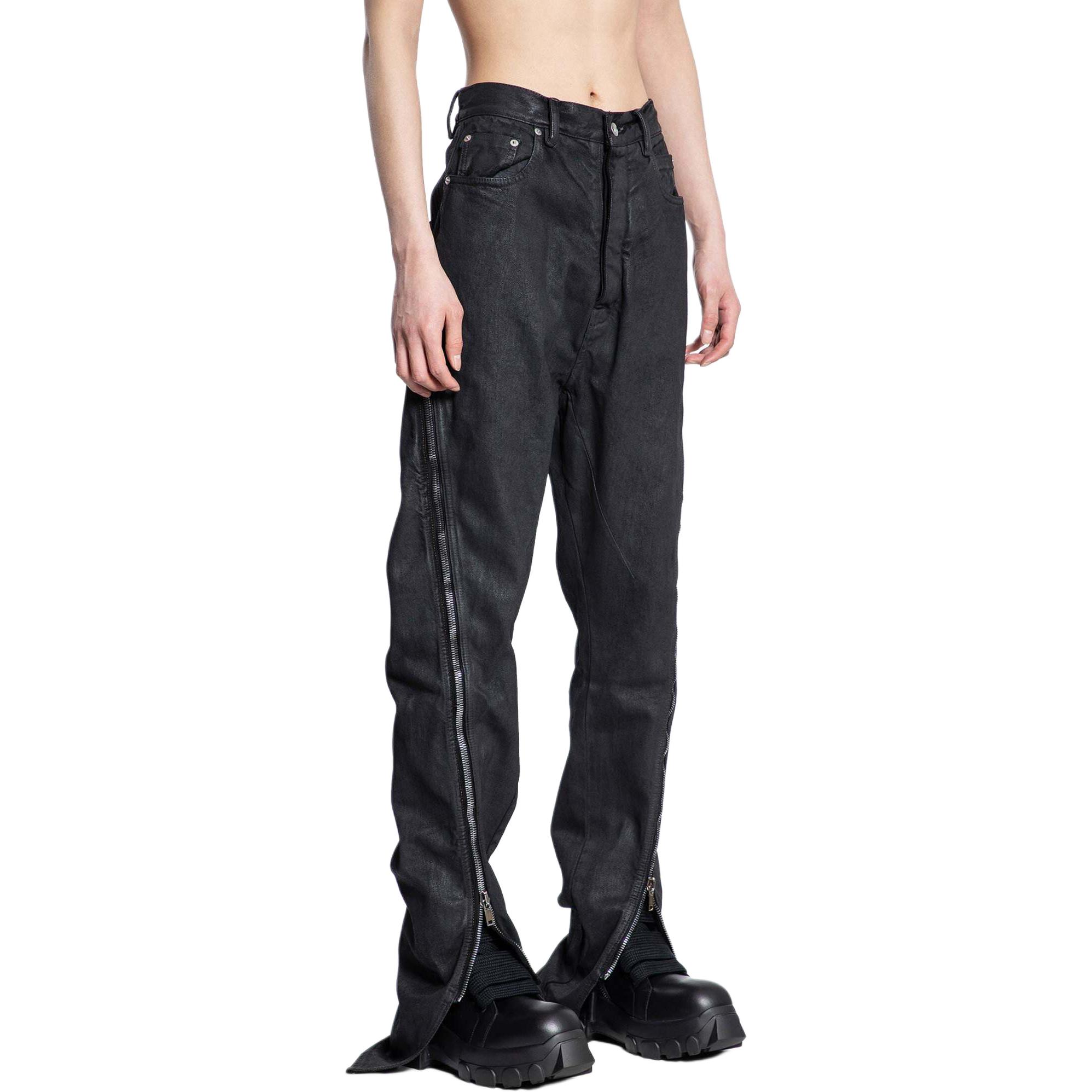 Purchase 릭 오웬스 솔리드 블랙 와이드레그 스플릿 밑단 바지. RR01D3343BW-99