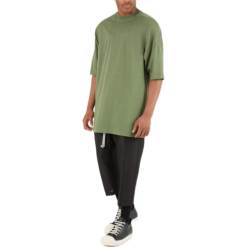 Lookbook RICK OWENS  Solid Color Green Crew Neck T-Shirt. RU01C4275BA55