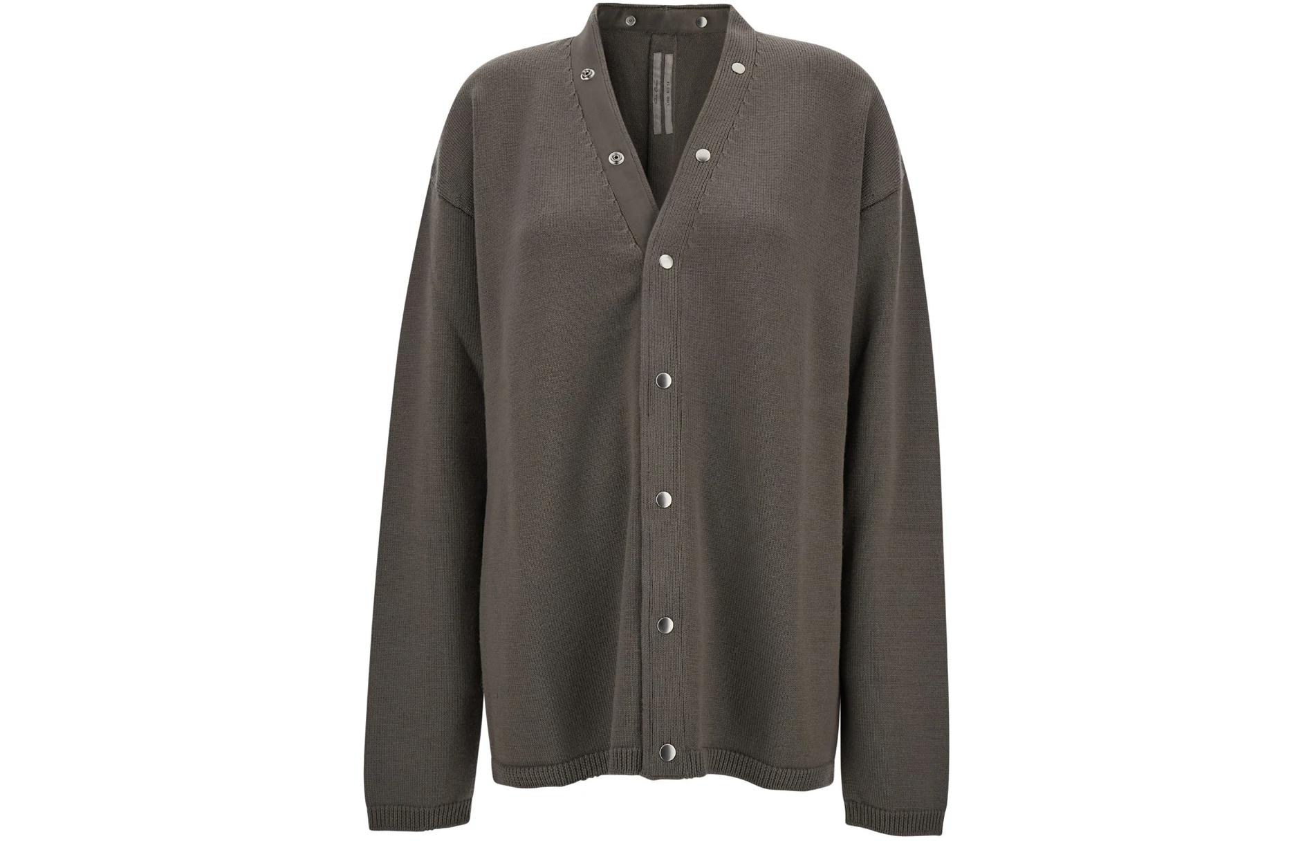 RICK OWENS  Solid V-Neck Button-Up Long Sleeve Knit Cardigan Brown. RU01D3608M-34