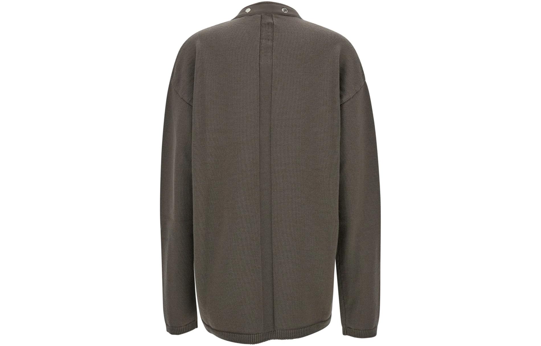 Lookbook RICK OWENS  Solid V-Neck Button-Up Long Sleeve Knit Cardigan Brown. RU01D3608M-34