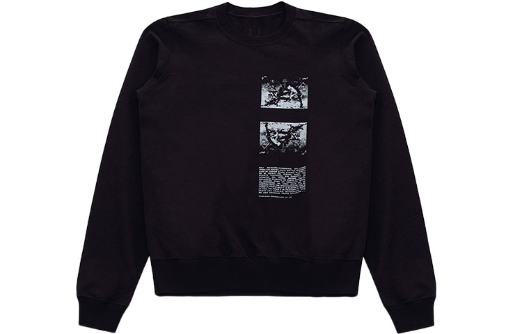 Rick Owens Black Cotton Printed Crewneck Long Sleeve Sweatshirt DU20S5270RIGEP20908
