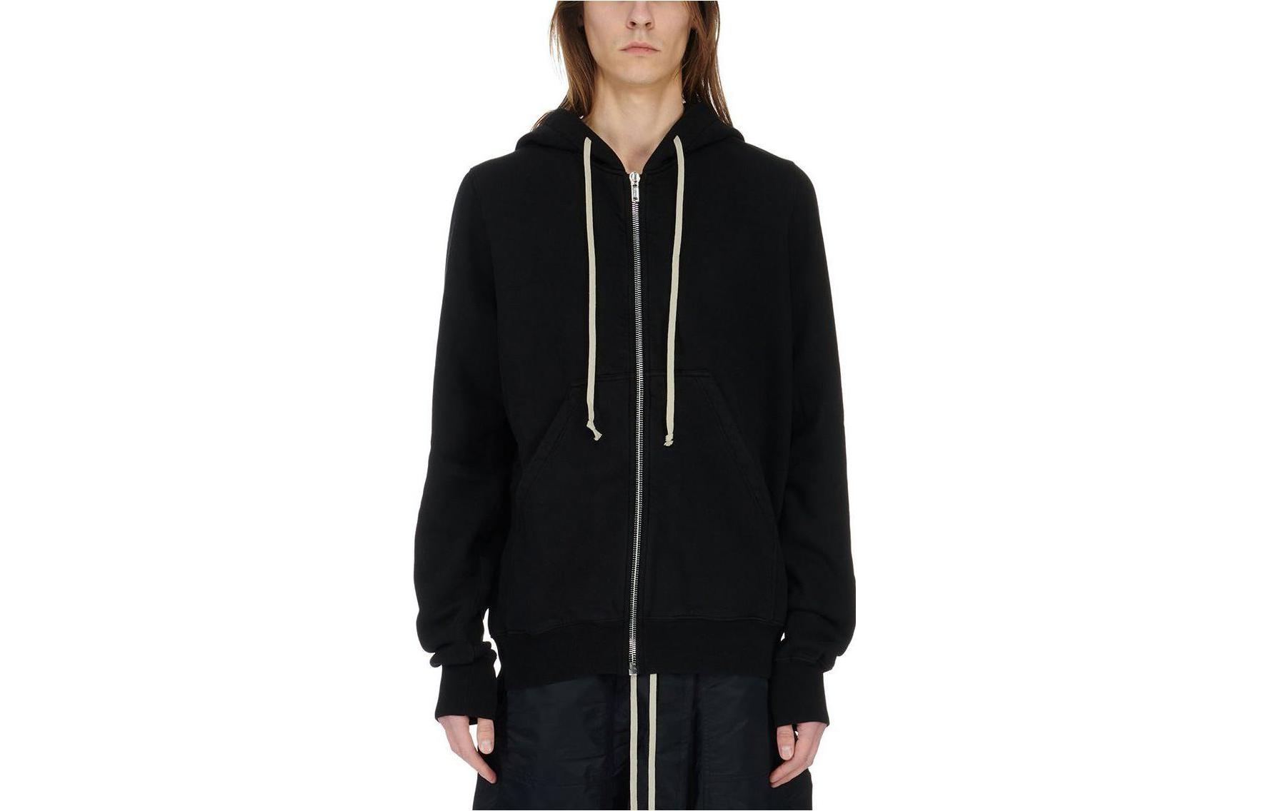 Rick Owens Black Full-Zip Hooded Jacket Long-Sleeve Casual Outerwear DU02C5276FEP3-0908