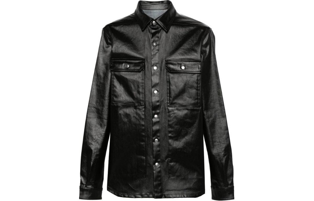 Rick Owens Black Glossy Long Sleeve Jacket with Single Button Closure RU01D3729SCT-09