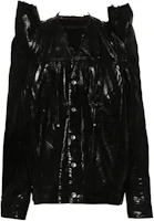 Rick Owens Black Glossy V-Neck Button-Up Long Sleeve Jacket RR01D3719BF-09 Rick Owens Black Glossy V-Neck Button-Up Long Sleeve Jacket RR01D3719BF-09