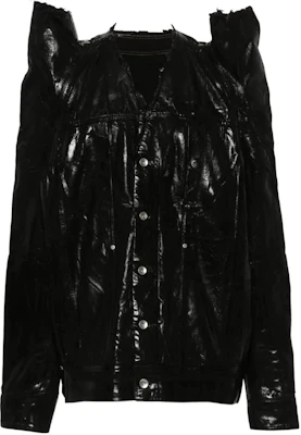Rick Owens 黑色亮面V领长袖纽扣夹克 RR01D3719BF-09 Buy Rick Owens 黑色亮面V领长袖纽扣夹克 RR01D3719BF-09