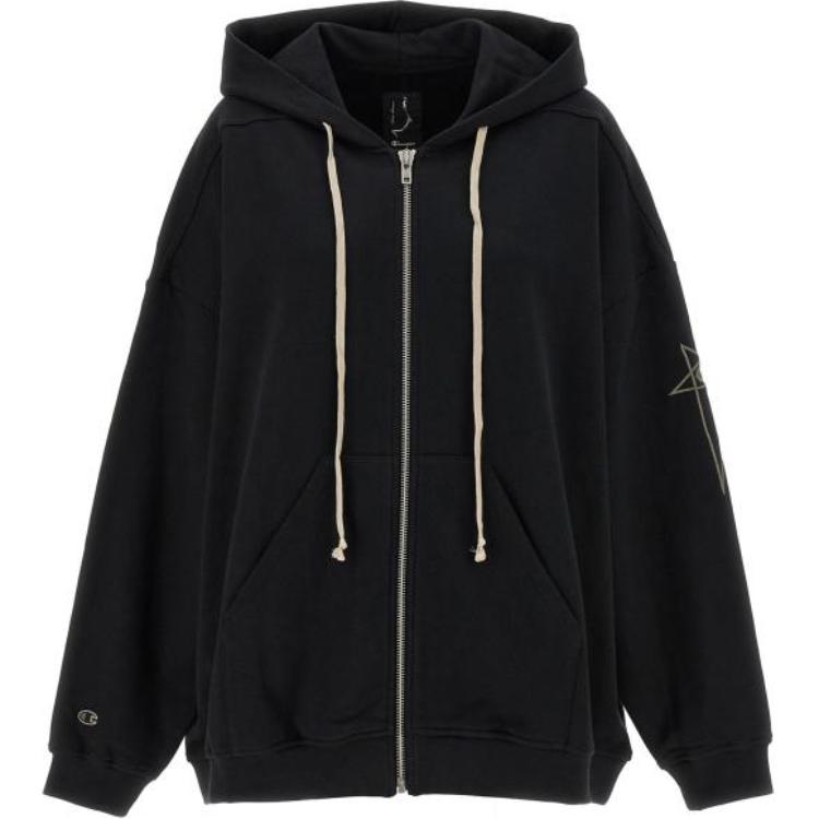 Rick Owens Black Hooded Embroidered Loose-Fit Jacket CW01D0463CHFE-09