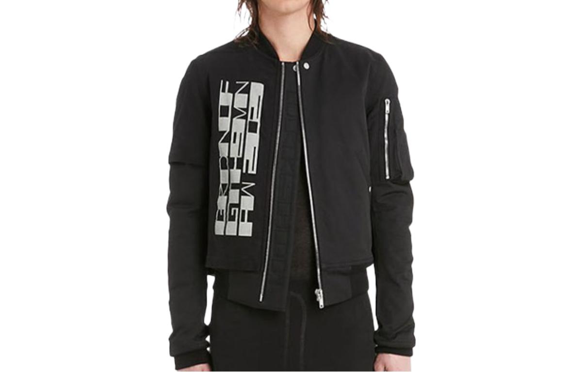 Rick Owens Black Letter Print Layered Bomber Jacket with Zipper DU02A3771-TWRNP3-96