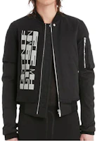 Rick Owens Black Letter Print Layered Bomber Jacket with Zipper DU02A3771-TWRNP3-96 Rick Owens Black Letter Print Layered Bomber Jacket with Zipper DU02A3771-TWRNP3-96