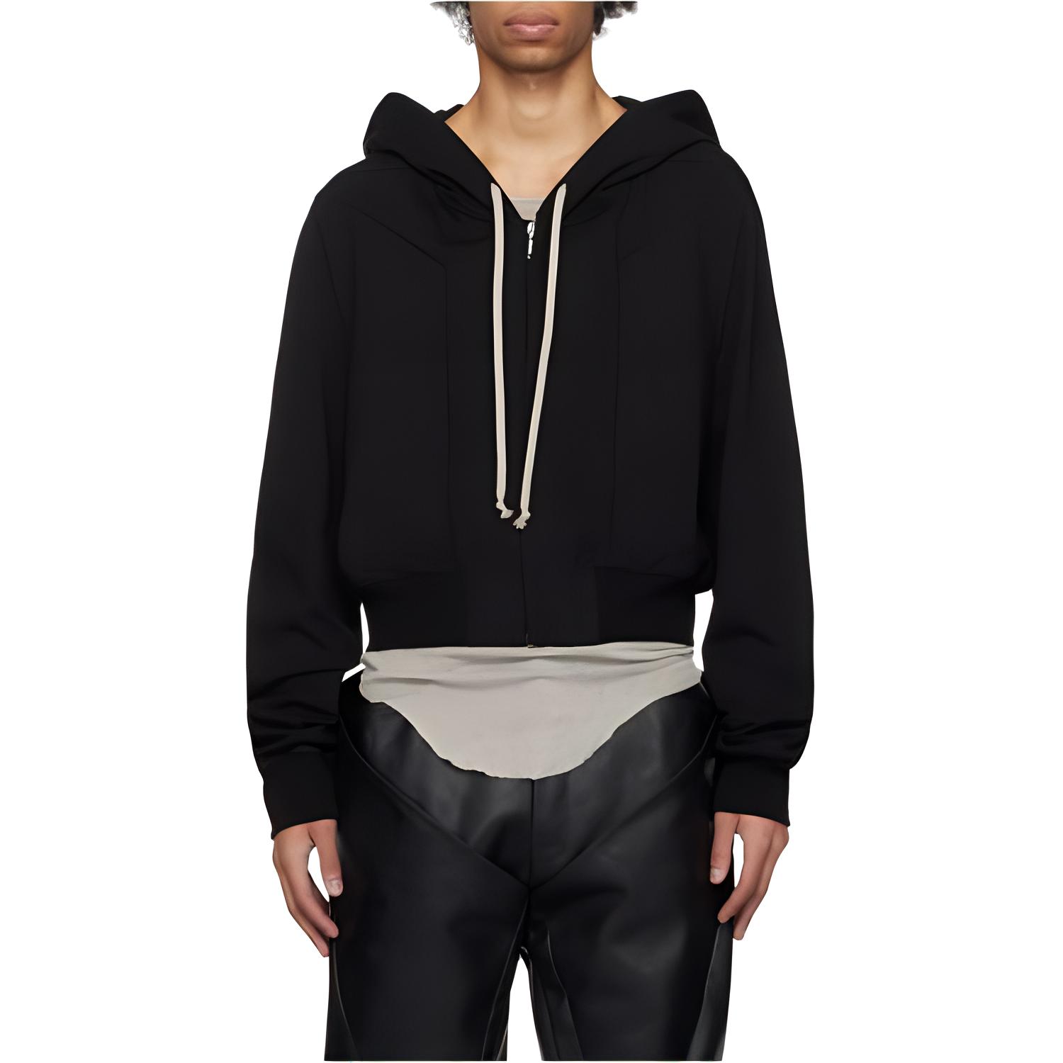 Rick Owens Black Monochrome Cropped Hoodie Jacket RU01D3242BA-09