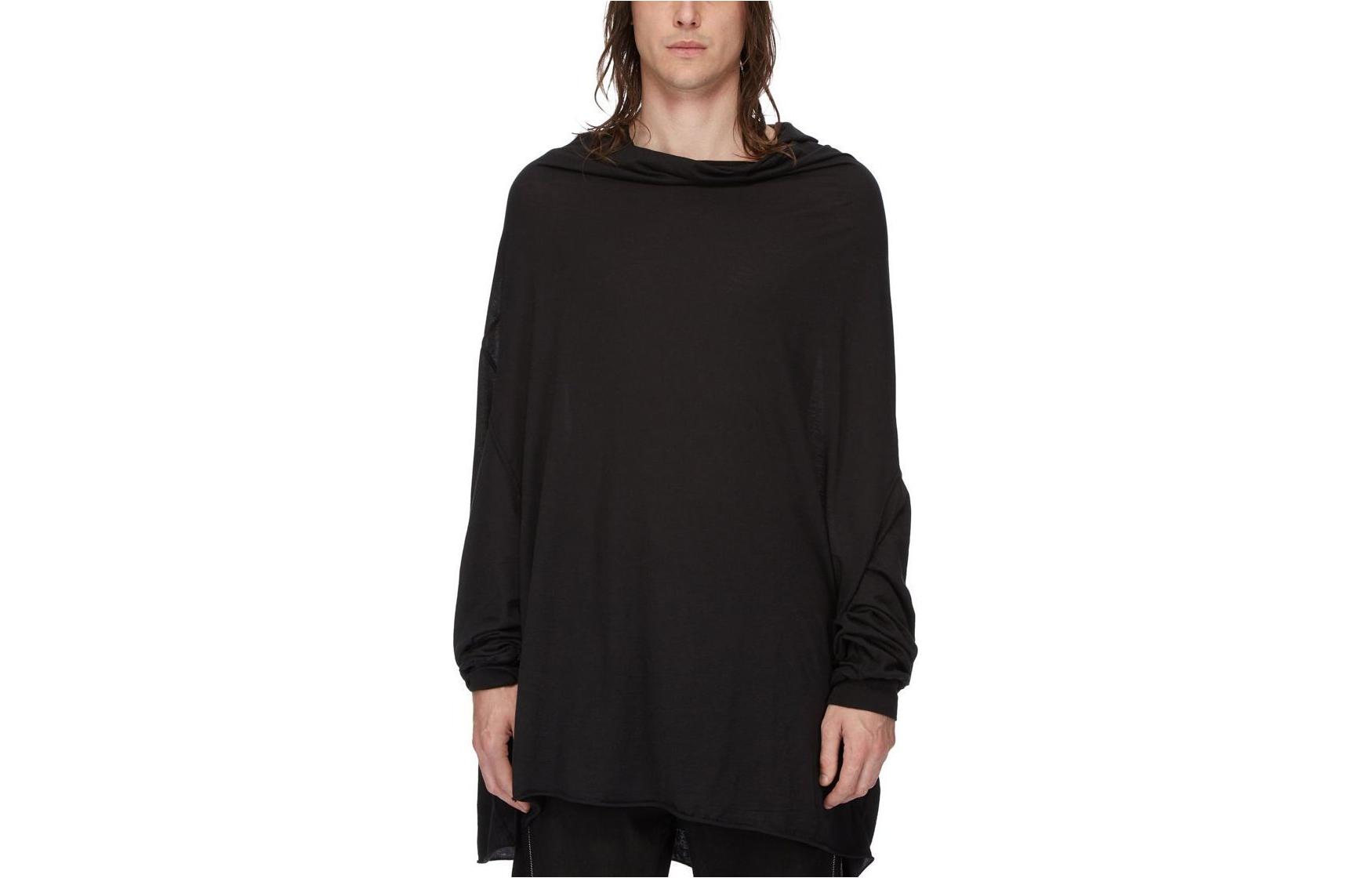 Rick Owens Black Solid Color High-Neck Loose Pullover Sweatshirt DU01D1273BH-09