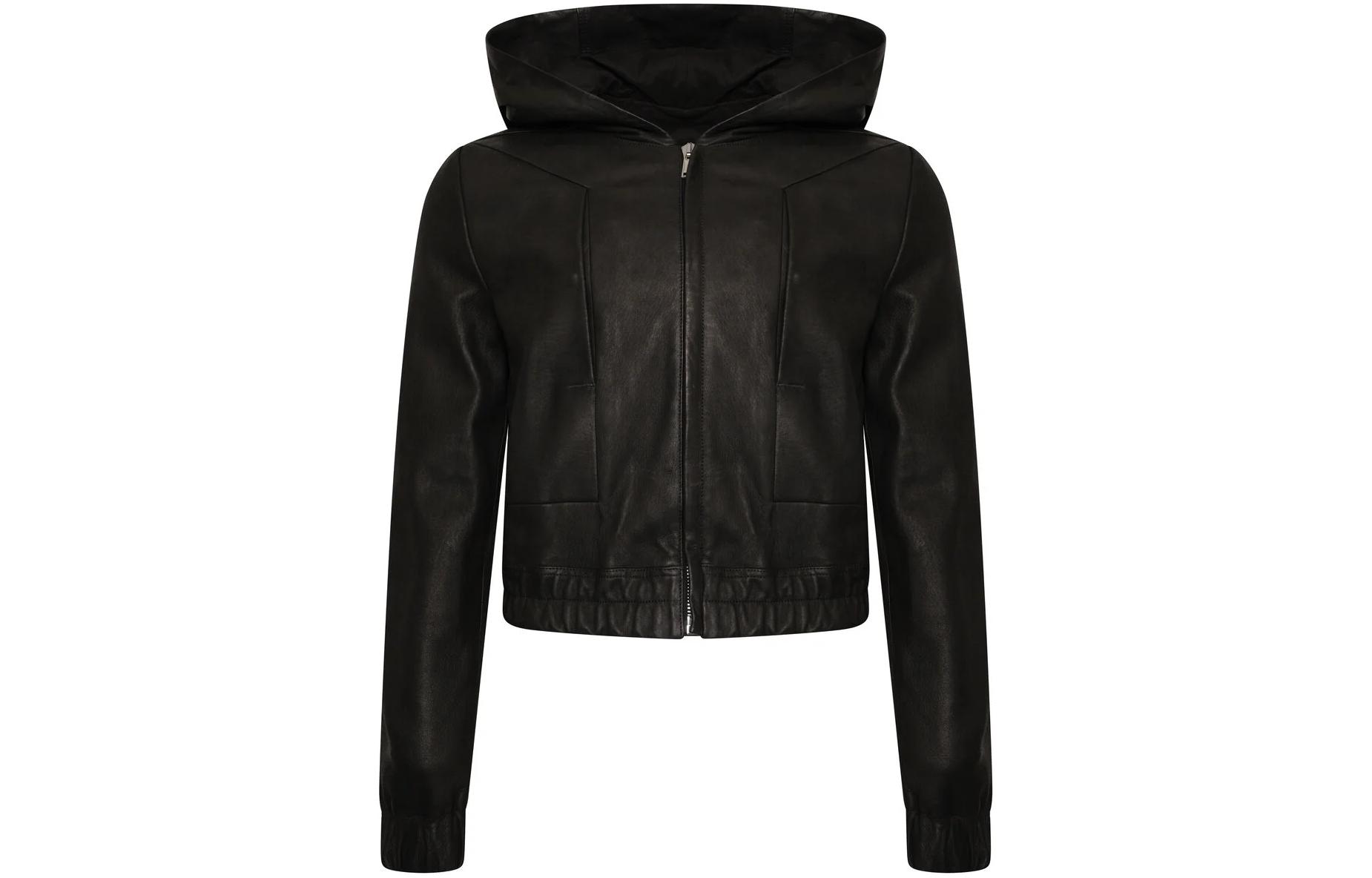 Rick Owens Black Solid Color Hooded Zip-Up Cropped Jacket RR01C4715LNV-09