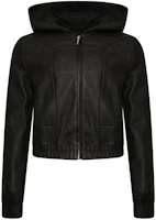 Rick Owens Black Solid Color Hooded Zip-Up Cropped Jacket RR01C4715LNV-09 Rick Owens Black Solid Color Hooded Zip-Up Cropped Jacket RR01C4715LNV-09