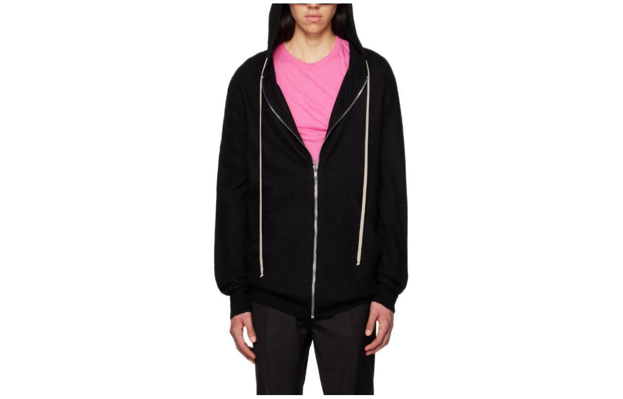 Rick Owens Black Solid Color Zip-Up Hoodie Jacket RU01C4614WSB-09