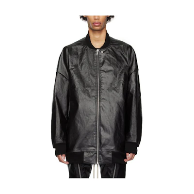 Rick Owens Black Solid Color Zip Baseball Collar Jacket RU01D3795SCT-09