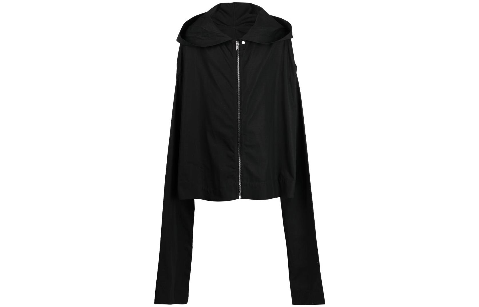 Rick Owens Black Solid Full-Zip Hoodie Jacket with Extra-Long Sleeves RR01C4713CR-09