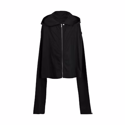 Rick Owens Black Solid Full-Zip Hoodie Jacket with Extra-Long Sleeves RR01C4713CR-09