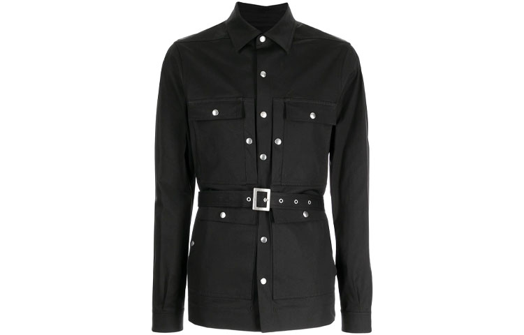 Rick Owens Black Solid Waist Belted Jacket RU02A5727TE-09