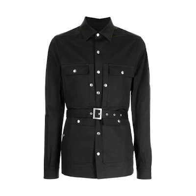 Rick Owens Black Solid Waist Belted Jacket RU02A5727TE-09