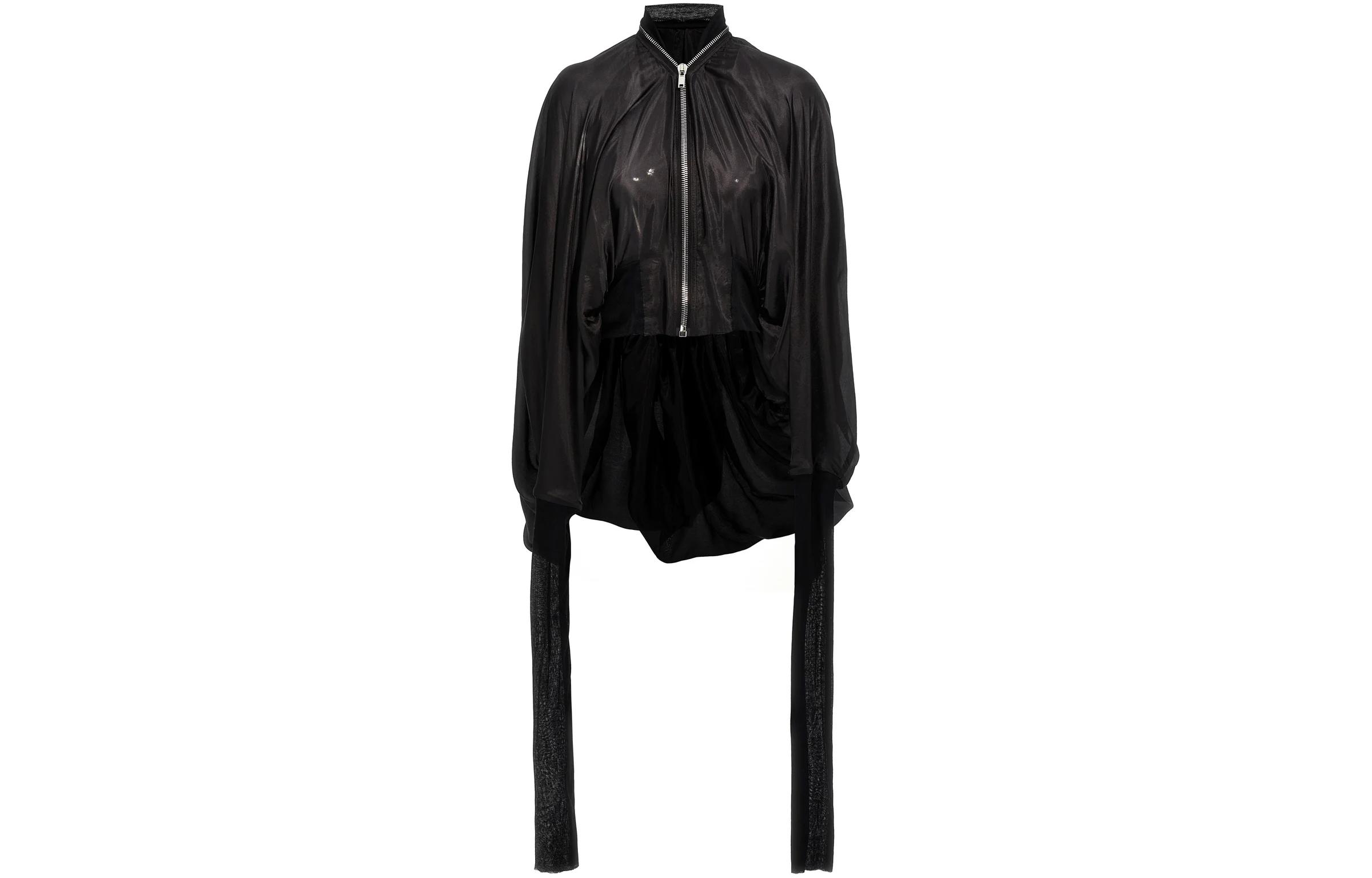 Rick Owens Black Solid Zip-Up Crewneck Jacket RR01D3708SHMR-09