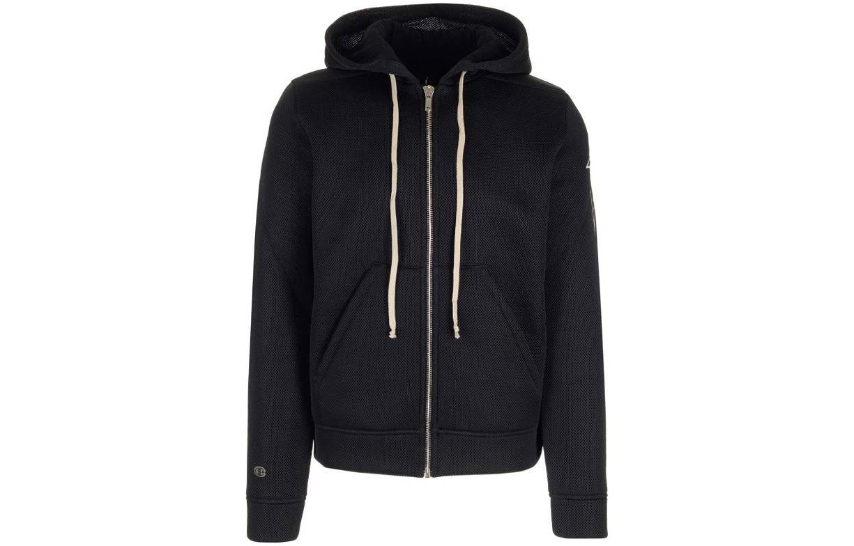 Rick Owens Black Solid Zip Hoodie with Print CM02C9222CHNE-T3