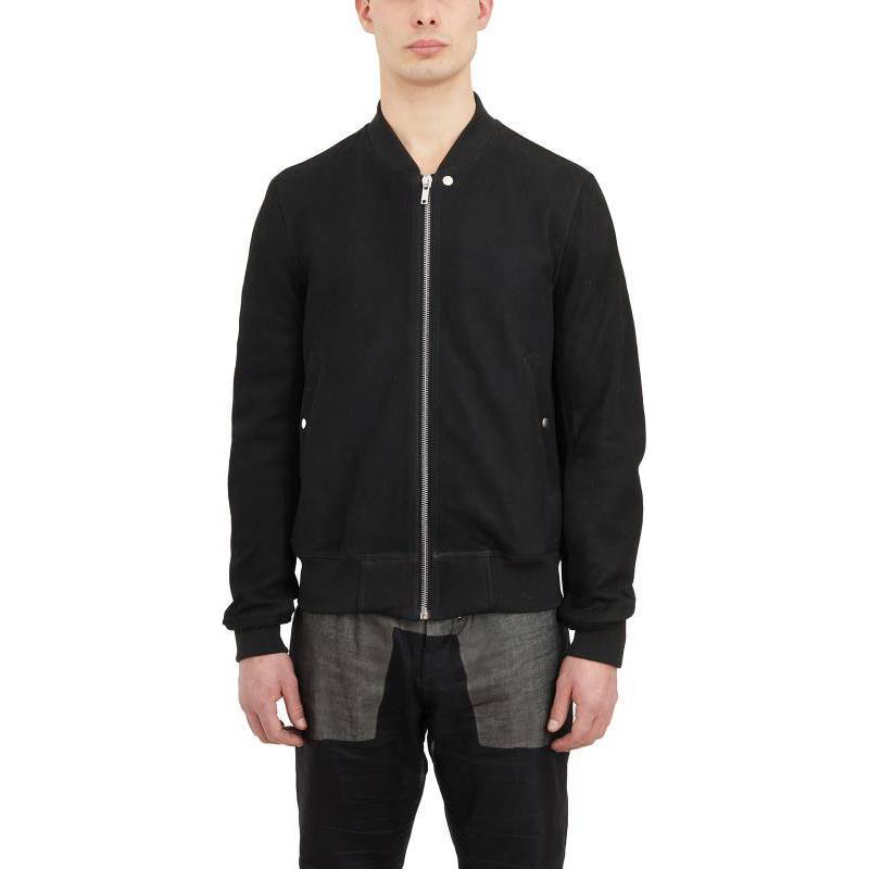 Rick Owens Black Zip-Up Slim Fit Jacket with High Collar HRU01D3782LCK-09