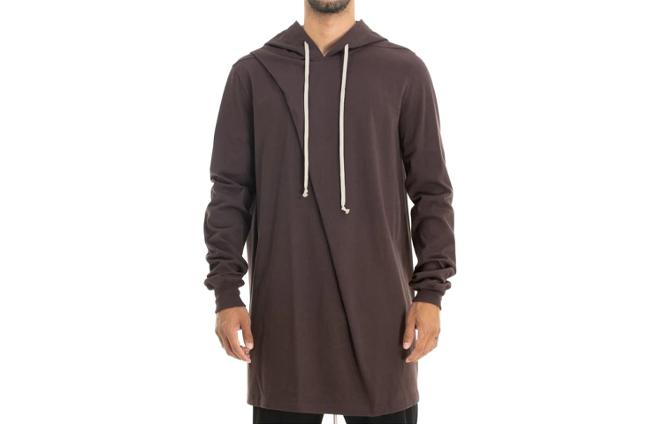 Rick Owens Brown Solid Color Drawstring Hoodie Long Sleeve RU20S728464