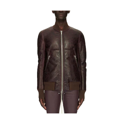 Rick Owens Brown Solid Color Zip-Up Jacket for Men RU02C7789LSHB-3304