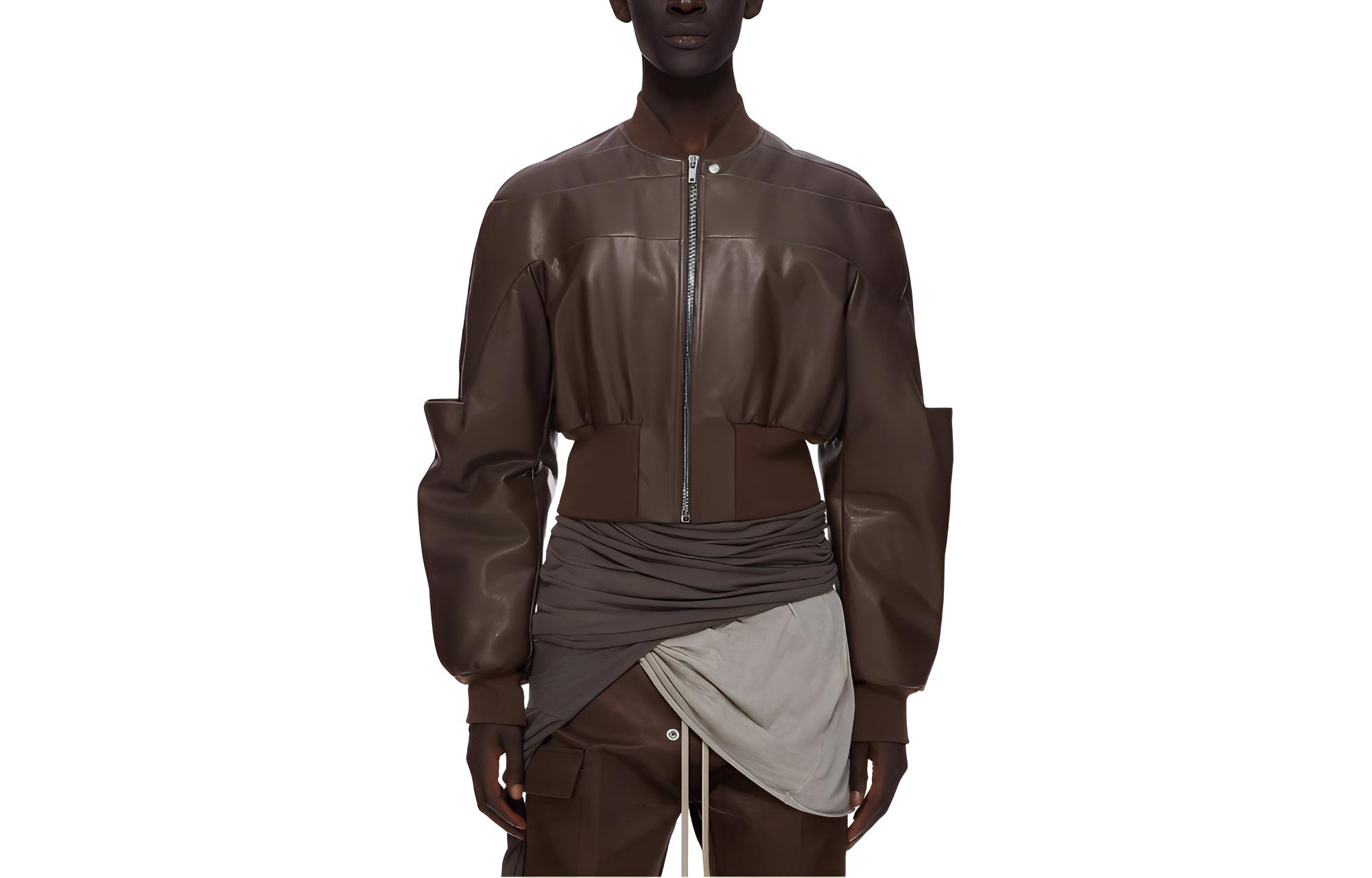 Rick Owens Brown Solid Color Zip-Up Short Jacket RU02C7799LCN-04