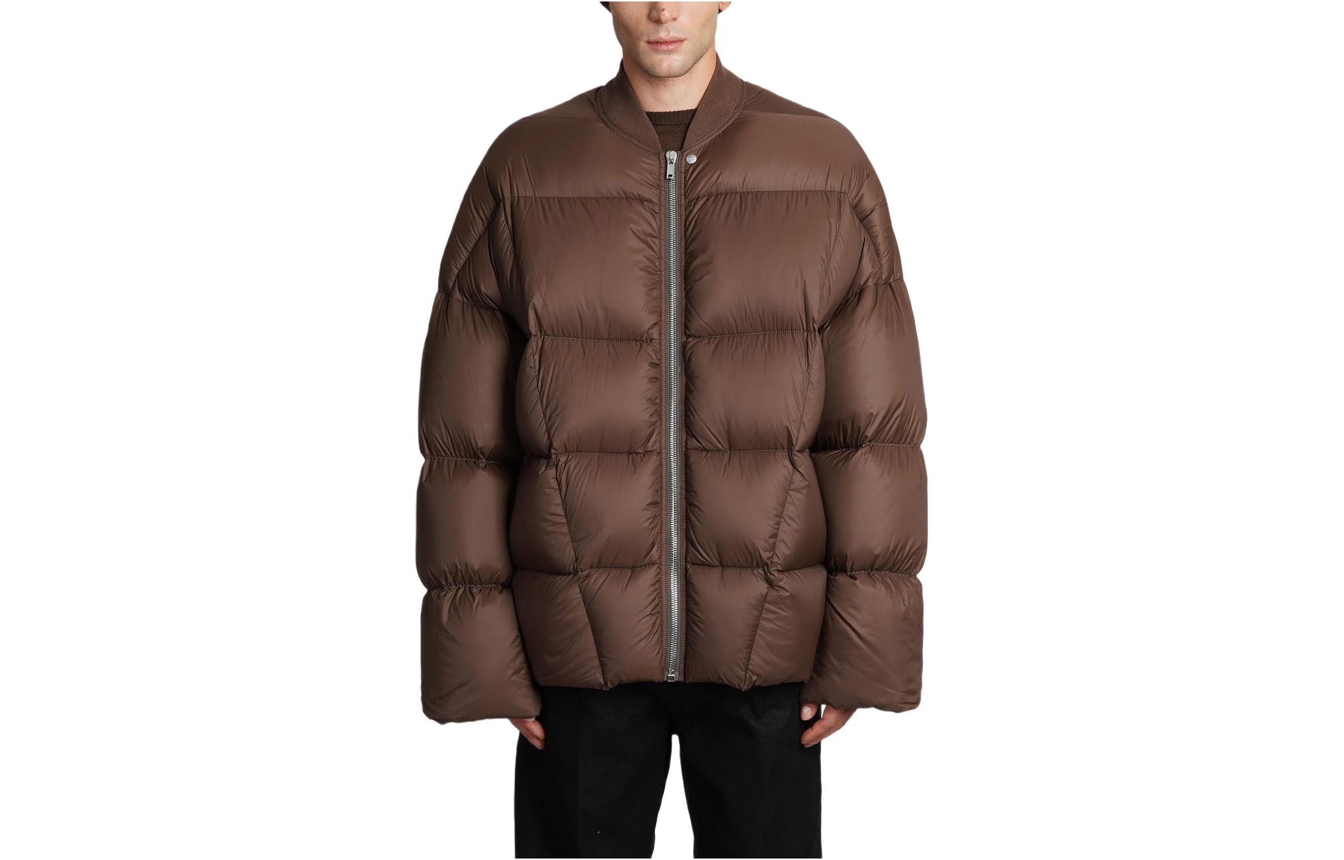 Rick Owens Brown Solid V-Neck Zip Long-Sleeve Jacket RU02C7788NPD3-04