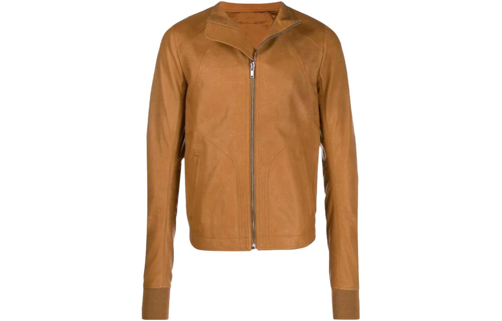 Rick Owens Brown Solid Zip-Up Collared Jacket Long Sleeve RU19F4761LCW 173