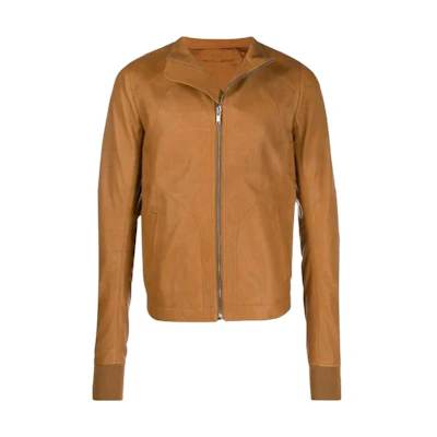 Rick Owens Brown Solid Zip-Up Collared Jacket Long Sleeve RU19F4761LCW 173