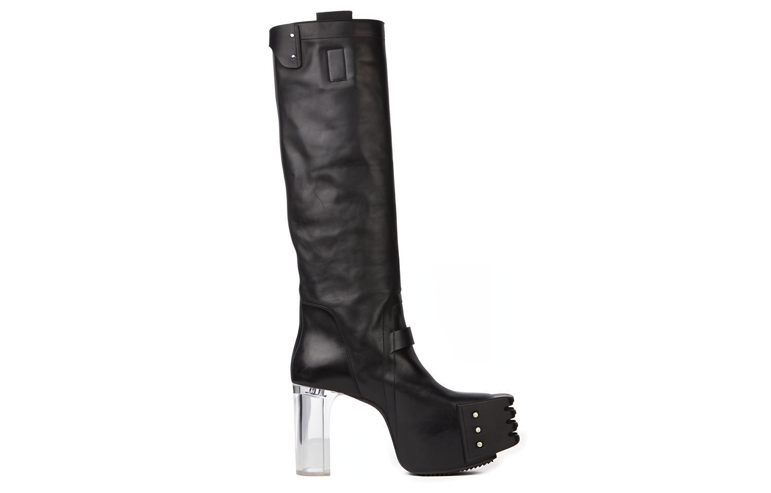 Order Rick Owens Sepatu Boots Kulit Tinggi 'Wax Matte Black' RU02B2827LCGGR-990