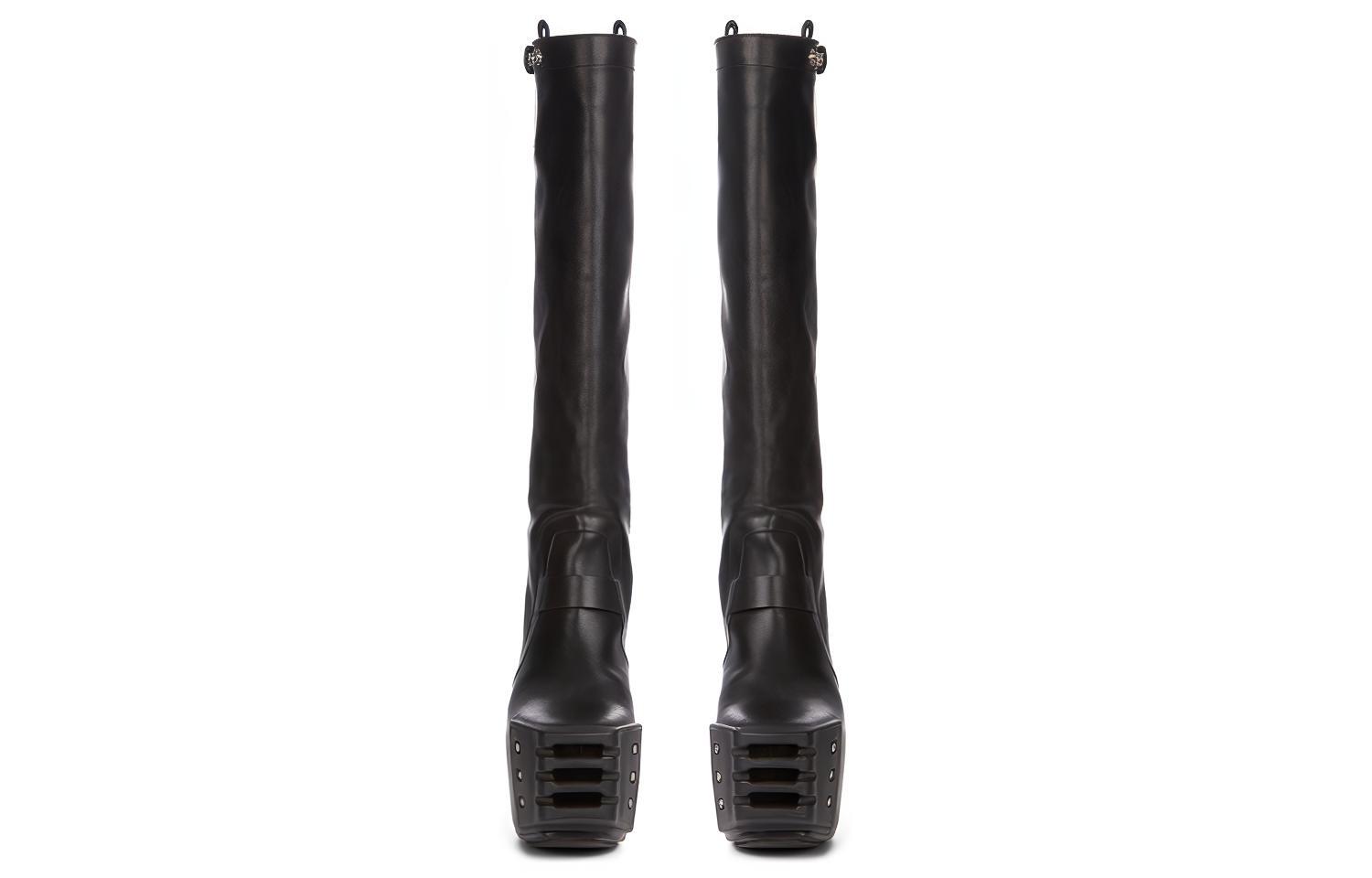Lookbook Rick Owens Sepatu Boots Kulit Tinggi 'Wax Matte Black' RU02B2827LCGGR-990