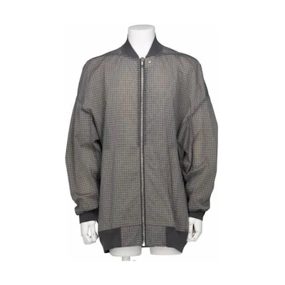Rick Owens Checkered Zip Long Sleeve Jacket - Dark Gray 5123058M14013