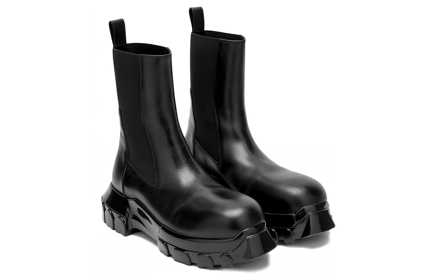 Rick Owens Chelsea Boots 'Black Leather Platform' 圖 3