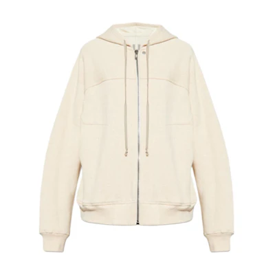 Rick Owens Cream Zip-Up Plain Hoodie Jacket with Oversized Fit RU01E5241JT-21