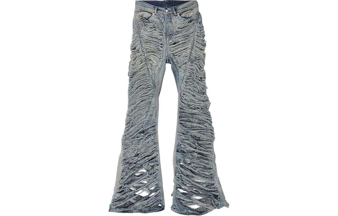 Rick Owens Distressed Flare Denim Jeans Pearl Gray RR02C7315DMPSH98