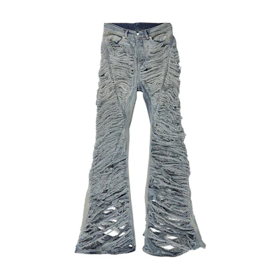 Rick Owens Distressed Flare Denim Jeans Pearl Gray RR02C7315DMPSH98